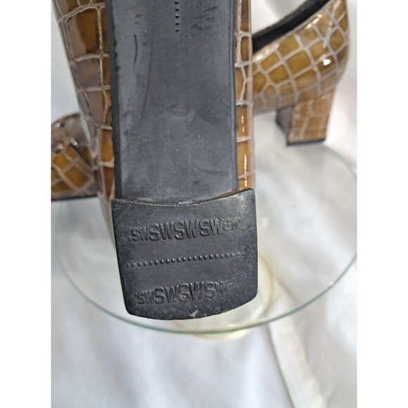 Stuart Weitzman Womens Pumps Brown Square Toe Buckle Croc Embossed Sz 8.5 - Picture 14 of 16
